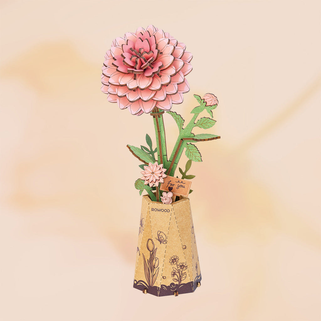 Rowood Pink Dahlia TW131 - DIY Wooden Flower 3D Puzzle