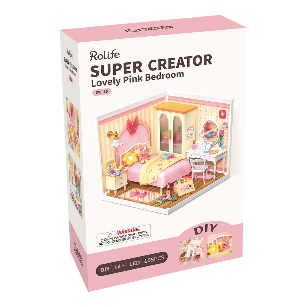 Rolife Lovely Pink Bedroom Super Creator Miniature House DW016